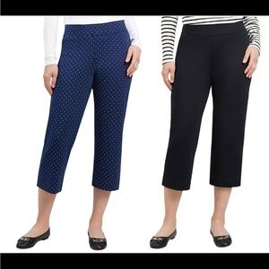 Lands' End Womens Shore Stretch Knit Capri Navy Polka Dot/ Black (2) Size XL
